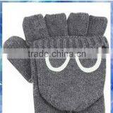 100% Acrylic Grey Knitted Half Finger Gloves With Monkey Eyes Cover thumbnail-3