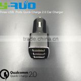 Aluminum alloy shell qualcomm certified quick charge QC 2.0 USB car charger for samsung , htc, or tablet