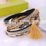 Bohemian Style Fashion Multilayer Leather Women Rhinestone Crystal Tassel Magnetic Bracelet Bangles