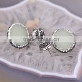 Glowing in the Dark Luminous Stone Stud Earrings, Oval Shape Crystal Zircon Paved Stud Earrings, Charm Gem Stone Earrings thumbnail-5