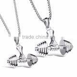Fashion Men's Silver Black Gold Stainless Steel Dumbbel Pendant Necklace thumbnail-2