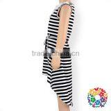 Fashion Design Black Stripe Cotton Summer Dress Sleeveless Adding Lace Girl Child Dress thumbnail-6