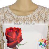 Women's Lace Long Sleeve Beautiful Rose Flower Print Custom T Shirt thumbnail-6