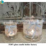 Glass Candle Holder With Metal Trim