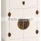 CREAM ORIENTAL WOODEN CABINET W/2 DOORS & 1 DRAWER thumbnail-1