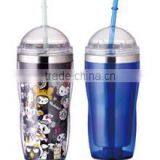 450ml Stainless Steel Inner Steel Outer Plastic Double Layer Cup With Straw thumbnail-2