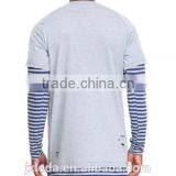 Crew Neck Tees Sleeve Color Block Stripe Layer Men's Longline t Shirt thumbnail-3