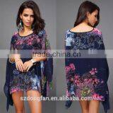 Women Clothing 2016 Fashion Bohemian Flower Print Women Top Batwing Sleeve Chiffon Vintage Style Summer Women Blouse Plus Size thumbnail-3