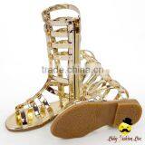 2017 New Models Design Kids Metal Golden Color PU Little Girl Gaiters Boots Shoes With Zipper Snadals thumbnail-3