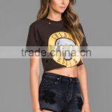 Intentional Holes Throughout Raw Cut Hem Crop T-shirts thumbnail-2