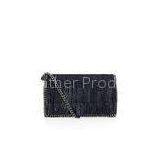 Metallic Blue Fringed Crossbody Leather Bags With Chain Shoulder Strap