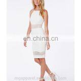 Hot Sales Summer Sexy Strappy Mesh Detail White Bodycon Midi Dress thumbnail-4