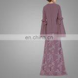 Modern Muslim Women Loose Cut Long Flared Sleevs With Ruffle Chiffon Dress Two Pieces Suits Islamic Wear For Ladies Baju Kurung thumbnail-5