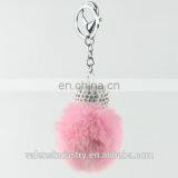 New Design Custom Faux Rabbit Fur Pom Pom Ball Keychain With Crystal Decorated for Girls' Gift Bag Accessories Car Pendant thumbnail-1
