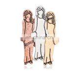 Hot Sale Three Color Metal Brooch Design Sister Family Zinc Alloy Brooch Lapel Pin Custom