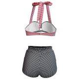 High Waist Plaid Two Piece Swimwear Halter Plus Size Sexy Bikini for Women thumbnail-4