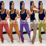 2020 Hot Wholesale Women's New Print Plaid Flare Trousers thumbnail-2