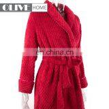 OLIVE Cheap Warm Super Soft Solid Jacquard Women Robe Microfiber Flannel Fleece Bathrobe thumbnail-3