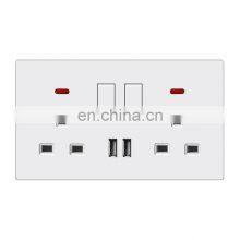 UK Standard Type 146 Double 3 Pin Wall Socket With Switch 13A PC Panel With USB Socket And Switches Electrical With LED Light