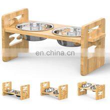 Advanced Technology Pet Food and Water Dog Cat Eating Bowl Ceramic Iron Stainless Steel Feeder High Adjustable Tilt Bamboo Stand thumbnail-1