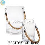 Clear Glass Candle Holder With Rope Handle / Glass Vase / Hanging Glass Jar For Home Decora Quality Choice