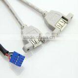 Bulkhead Dual Mount Panel A Female to Dupont 2.54mm 2*4P Housing USB 2.0 Cable