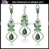 Luxury women's green stone pendant and earring 925 sterling silver fashion jewelry set