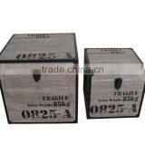 Vintage Square Solid Wooden Storage Trunk Set of 2