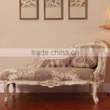 Luxury French Rococo Style Mahogany Wood Living Room Chaise Lounge/Fabric Daybed Couch/ Carving Chaise Lounge Chair thumbnail-1