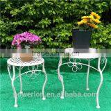 POWERLON Wrought Iron S/3 Small Planter Stand Antique White Outdoor Furniture thumbnail-4