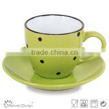 Cheap 8oz Tea Cup and Saucer Green Stoneware Cup and Saucer thumbnail-1