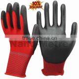 NMSAFETY Cheap Red Nylon Coated Black PU Gloves Work thumbnail-1