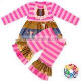 Organ Kids Wholesale Winter Clothes Pumpkin Girls Ruffle Outfits Cotton Stripe Baby Girl Clothing Set thumbnail-2