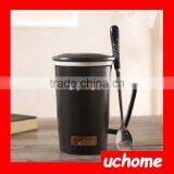 UCHOME Black And White Ceramic Couple Milk Mug Cups With Lid And Spoon thumbnail-5