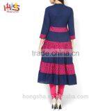 Latest Pakistani Kurti Designs Images Navy Blue and Pink Printed Designer Long Ladies Kurta Design thumbnail-4