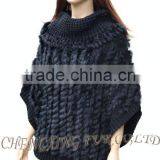 CX-B-73 Women Sweater Black Knitted Genuine Rabbit Fur Shawl thumbnail-2