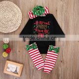 Latest design Newborn baby clothes 2017 hot sale cotton kid black Clothing Printed baby christmas baby romper