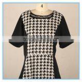 Houndstooth Patchwork Slim Waist Short Sleeve Latest Blouse Design 2016 For Women thumbnail-4