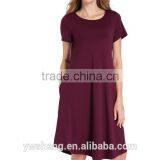 Wholesale Latest Fashion Short Sleve Ladies O-Neck Simple Soft Women Dress thumbnail-3