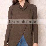 MGOO Handmade Sweaters For Girl Brown Asymmetric High Neck Overlay Tops Long Sleeves Fashion Winter Tops thumbnail-3