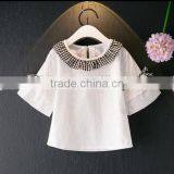 Kids Clothes Speaker Sleeve White Shirt Round Collar Match Gingham Skirt Short Pants Fashion Clothing Set For Children thumbnail-2