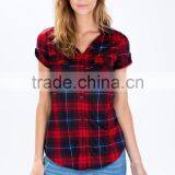 Adorable Dolled up Short Sleeve Plaid Shirts Latest Shirt Designs for Women thumbnail-3