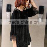 Black 3/4 Sleeven Loose Wear t Shirt for Fat Women thumbnail-2