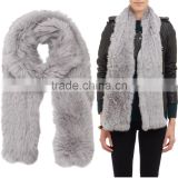 SJ629-01 Stock Long Rabbit Fur Scarves by Hand Knitted Fur Scarf