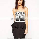 New Fashion Ladies Sexy Mini Lace Top Bandeau Tight Black Peplum Dress thumbnail-2