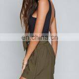 Khaki Paper Bag Elastic Waistband Shorts, Ladies High Waist Shorts thumbnail-2