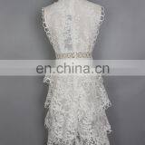 White Lace Dress Lace Patch Work Hollow Out Embroidered Knee Length Sleeveless Formal Dress thumbnail-6