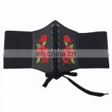 Boho Floral Embroidery PU Leather Women Corset Waist Belt Wholesale thumbnail-2