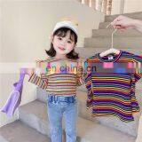 Autumn Baby Girls Colorful Tops Striped Kids Rainbow Tops Casual Solid Puff Sleeve Fashion Wholesale Children Clothing thumbnail-2