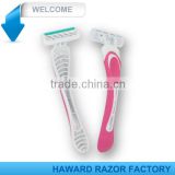 TRIPLE blade rubber handle shaving razor